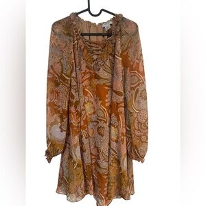 Haute hippie Rust Paisley Long Sleeve Boho Tunic Dress xs